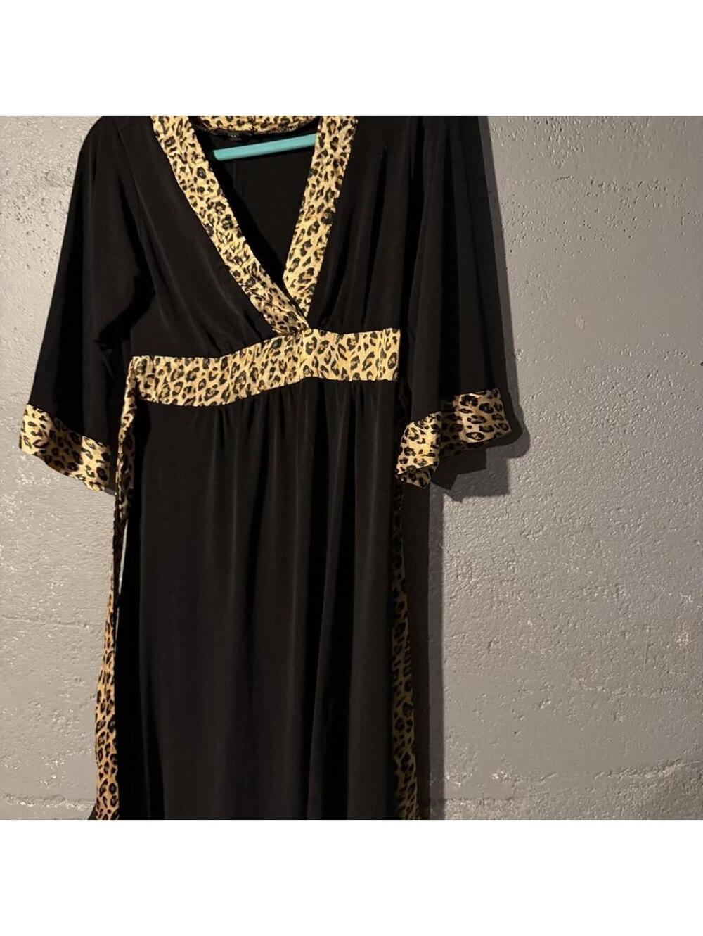 Black Dress with Leopard Print Trim and Belt, Medium